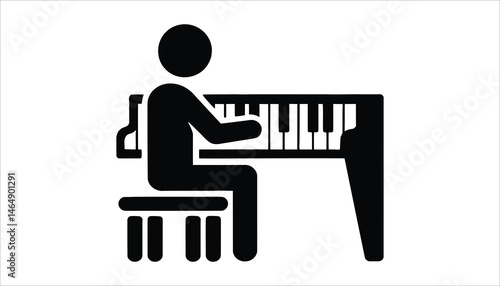 Piano Player Icon. Musician at Piano Keyboard in Minimalist Style.