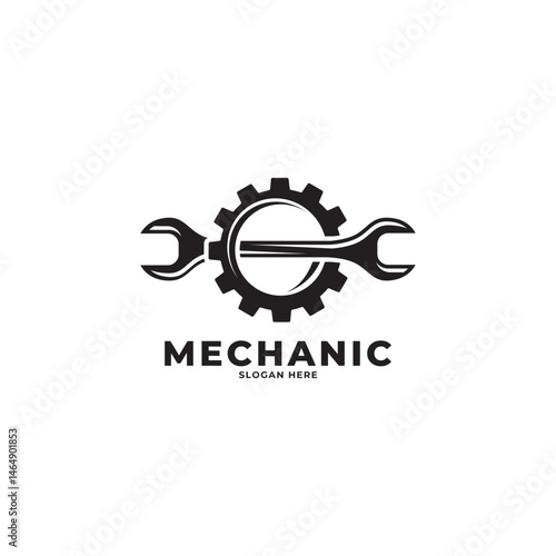 gear and wrench mechanic logo icon vector