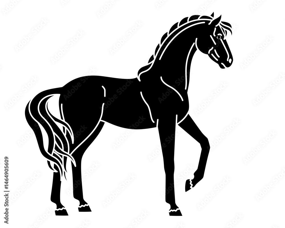 Obraz premium Horse, domestic animal symbol 2026 - vector silhouette image for logo, pictogram or stencil. Mare is a thoroughbred graceful animal with a long tail.