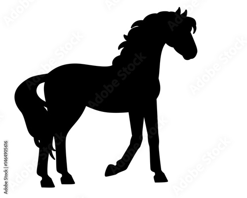 Horse, domestic animal symbol 2026 - vector silhouette image for stencil, logo or pictogram. Mare thoroughbred graceful animal with long tail for print or stencil