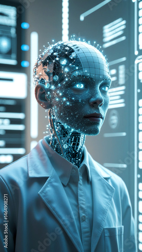 Futuristic AI Doctor in a Modern Medical Setting