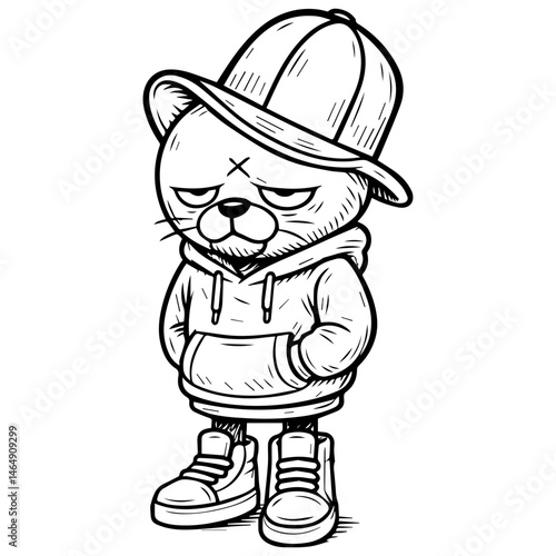 Dressed Up Kitten in Firefighter Hat Funny Stylized Cat Character for Mascot Use