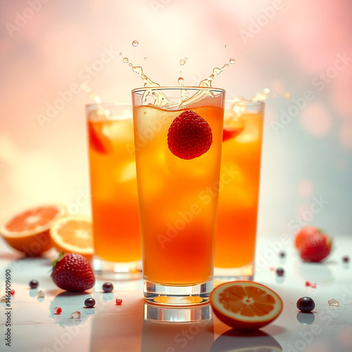 Refreshing Strawberry Iced Tea Splashing into a Tall Glass
