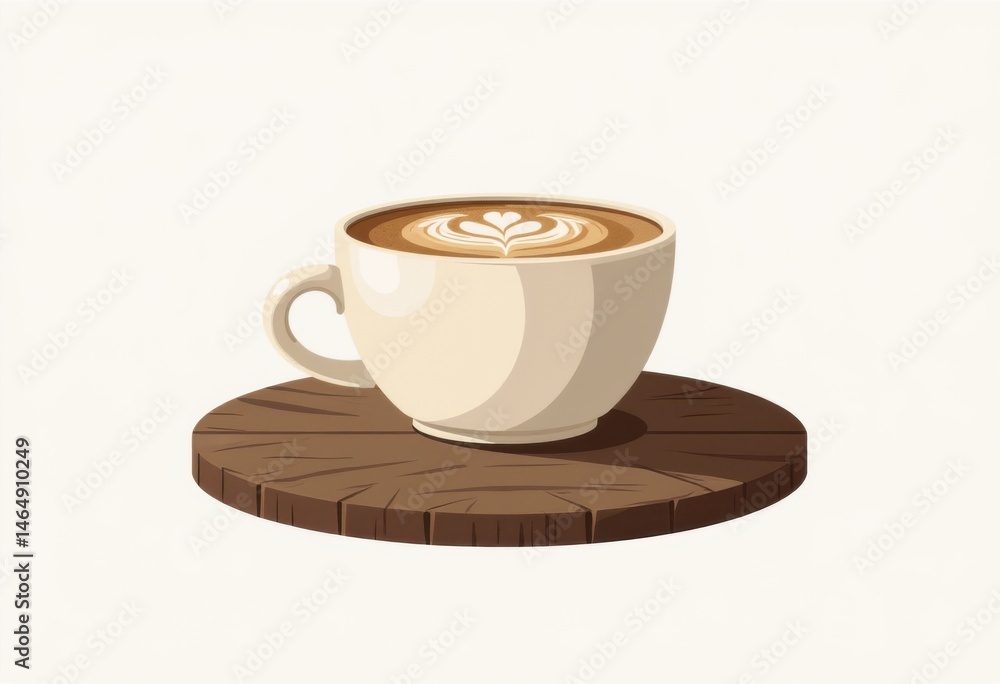 Fototapeta premium Latte art in ceramic cup on rustic wooden table with soft lighting