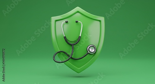Green 3D Render of a Shield and Stethoscope