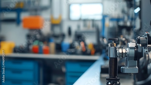 Wallpaper Mural A lubrication system unit on the right, blurry maintenance tools in background, left for branding  Torontodigital.ca