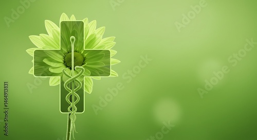 Green Flower Cross Healthcare Symbol