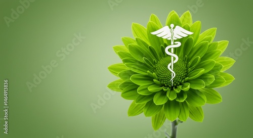 Green Flower with Medical Caduceus Symbol