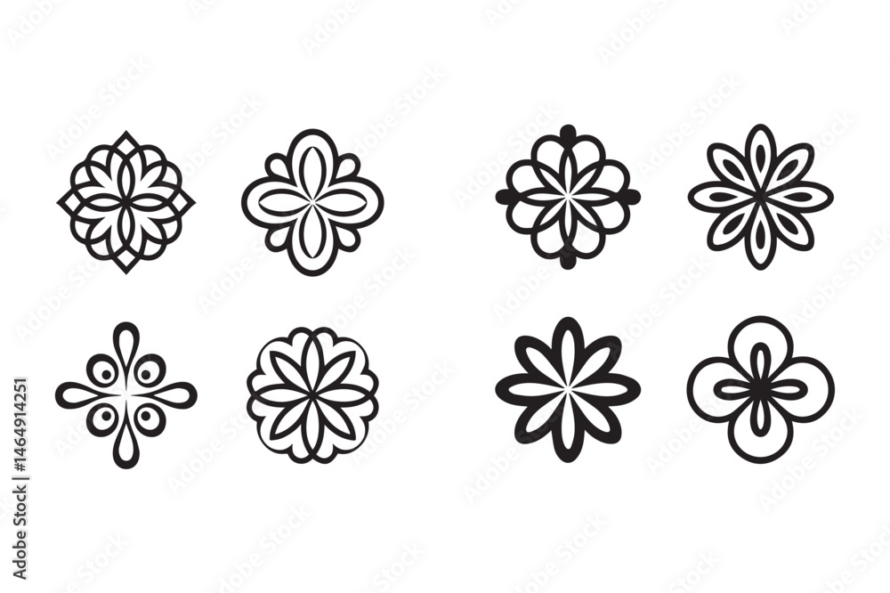 A vector set of floral design elements showcases a pattern of decorative flower illustrations and leaf ornaments A vector set of floral design elements showcases a pattern of decorative flower illustrations and leaf ornaments