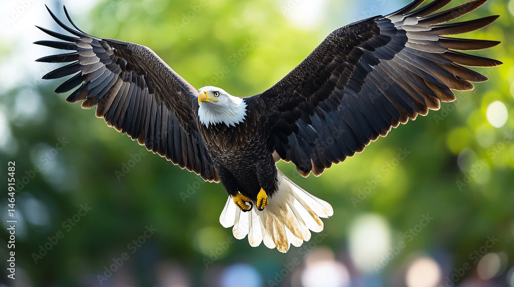 Obraz premium Majestic eagle soars boldly, embodying Freedom Day spirit and the mystical flight artistry of Raptor Appreciation Week