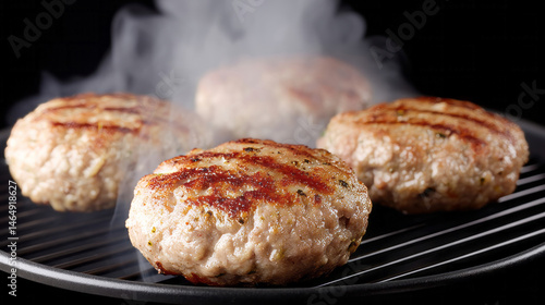 Juicy grilled burgers, sizzling with summer vigor, resonate barbecue aroma, Labor Day festivity, comfort food delight, backyard nostalgia