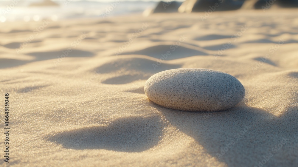 Obraz premium Smooth grey stone on sandy beach dune natural sunlight coastal background