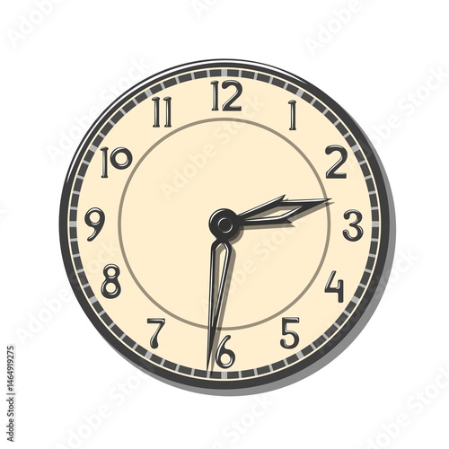 Elegant vintage round wall clock in antique flat style isolated on white background