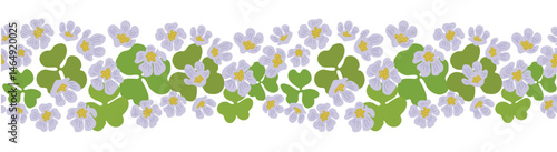 Modern floral trendy banner illustration. Vintage flowers in 70s style on white background. White and blue flowers among three leaflets. Vector ornament for tablecloth or wallpaper.