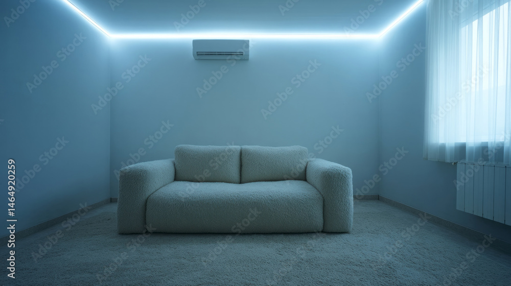 Fototapeta premium Minimalist sanctuary of tranquility, moonlit glow cradling plush solitude, perfect for Blue Monday reflections or Zen meditation retreats