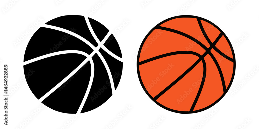 Obraz premium Set of Basketball ball icon. Vector illustration. Set of isolated basketball ball icons and symbols. Black and white basketball ball symbol, orange basketball.