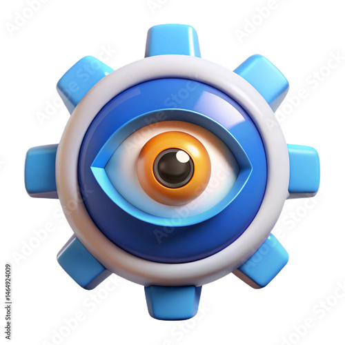 AI Eye Gear Mechanical 3D Render of an Artificial Intelligence Eye Integrated into a Gear