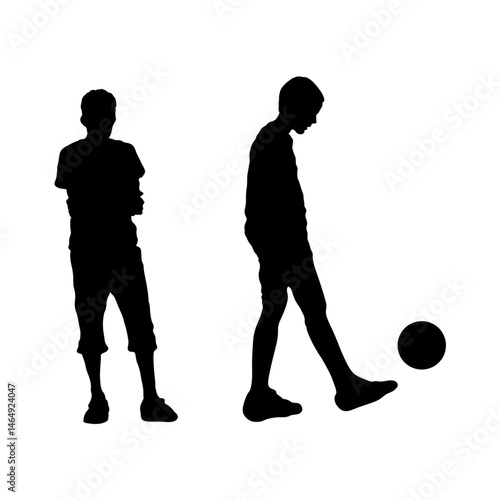 Two Boys Standing and Playing with Ball Silhouette