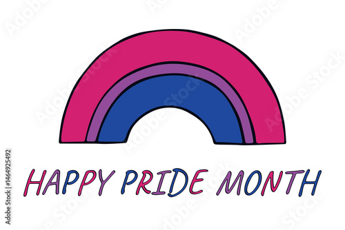 Colorful rainbow shape Bisexual pride flag Happy pride day LGBTQIA community Pride Month Vector hand drawn doodle for posters, stickers, logo, cards