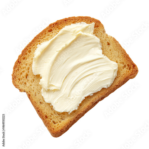 Close-up shot of a buttered toast slice, showcasing the creamy spread on the golden bread