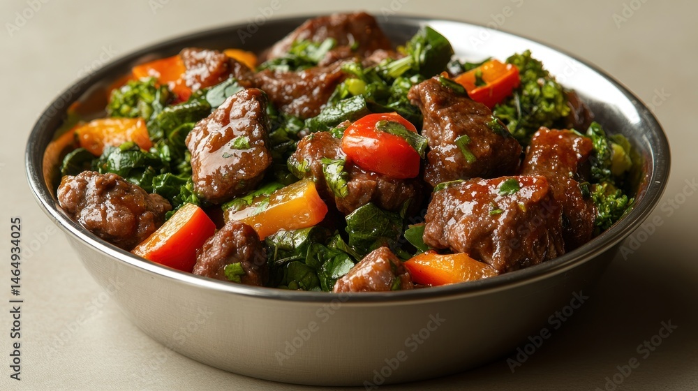 Seared beef with kale and bell peppers Seared beef with kale and bell peppers