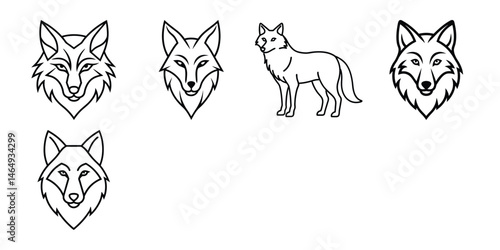 Icon Set: Cute Zoo Animals in black and white, Farm Animals faces funny vector line illustrations set.