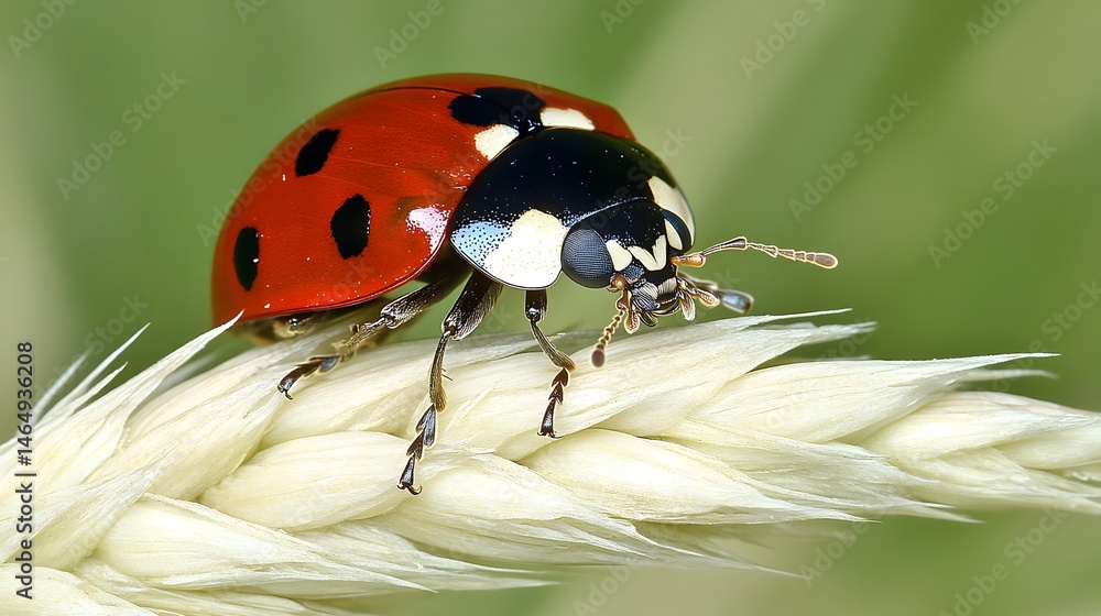 Obraz premium Stunning Closeup of Ladybug on Wheat, Nature Macro Photography