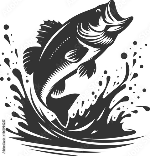 Large mouth bass fish vector silhouette