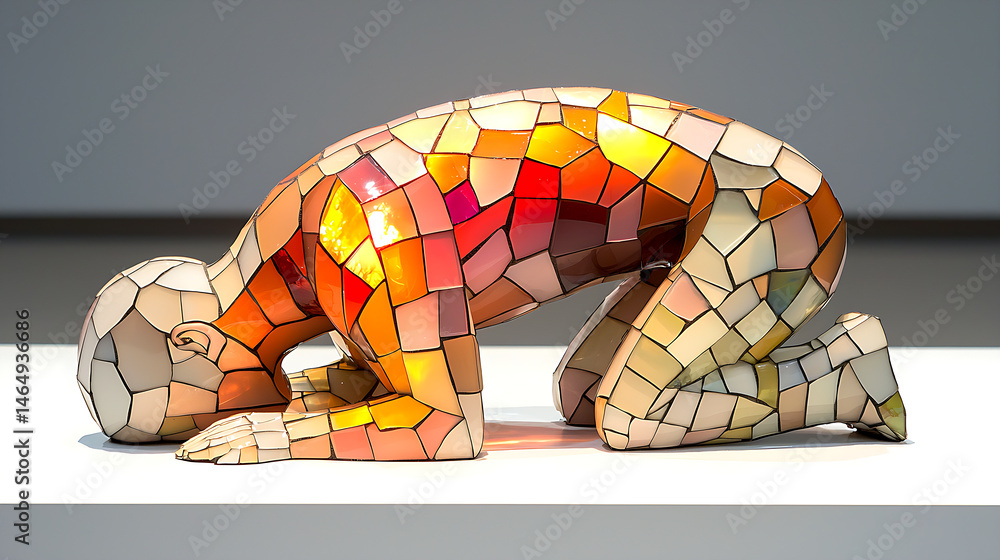 Abstract Glass Mosaic Sculpture of a Kneeling Figure Abstract Glass Mosaic Sculpture of a Kneeling Figure