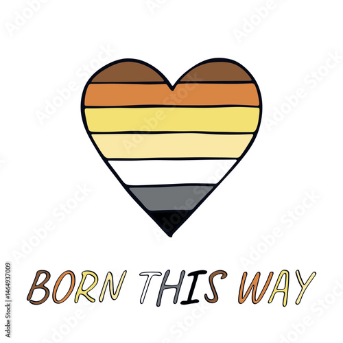 Colorful heart shape Bear brotherhood pride flag Happy pride day LGBTQIA community Pride Month Vector hand drawn doodle for posters, stickers, logo, cards