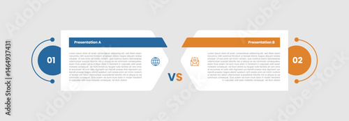 2 stage infographic diagram opposite comparison with creative arrow box container head to head with two step for slide presentation