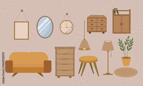 Furniture collection cartoon style