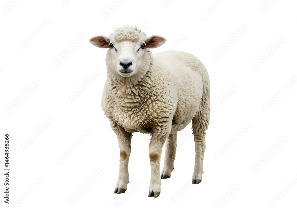 Fototapeta premium Adorable Sheep HighQuality Image of a Fluffy White Sheep isolated on white background