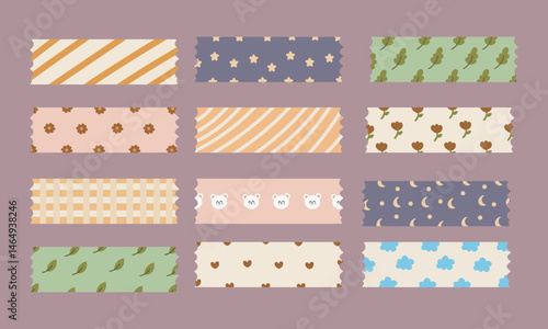 Washi tape collection cartoon style