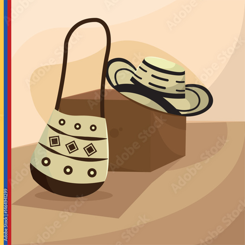 Mochila bag and sombrero vueltiao. Vector