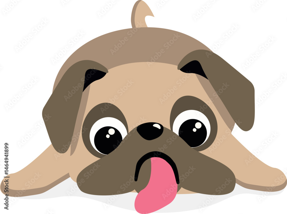Naklejka premium Cartoon Illustration of a Lying Pug. Kawaii pug vector illustration