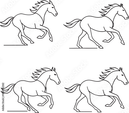 Stallion Galloping One Line Drawing Set
