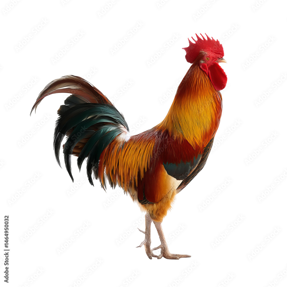 A vibrant rooster stands proudly, showcasing its colorful plumage. It has a striking red comb and wattle A vibrant rooster stands proudly, showcasing its colorful plumage. It has a striking red comb and wattle