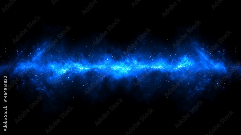 Obraz premium Blue gradient space illuminated by sparkling dust and intense light rays crossing in a dynamic flow