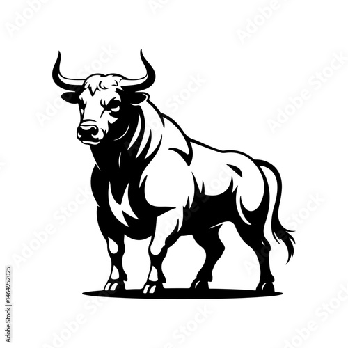 Illustration of powerful bull isolated on white background. Bull emblem. Design element for logo, label, sign. Vector illustration