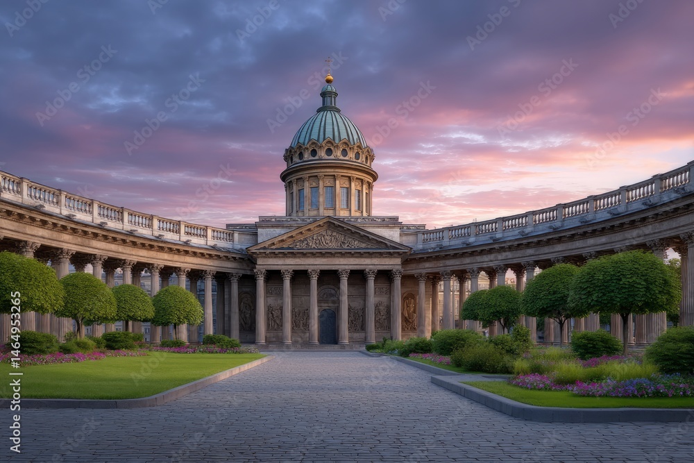 Fototapeta premium Kazan Cathedral: Serene Sunset, Classical Architecture