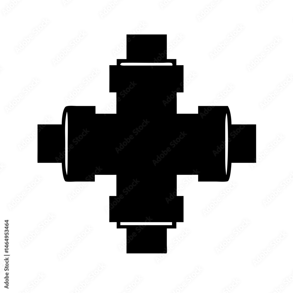 Four Way Valve Silhouette , industrial, Plumbing, Hydraulic Control Valve Icon in Black Bold Style Four Way Valve Silhouette , industrial, Plumbing, Hydraulic Control Valve Icon in Black Bold Style