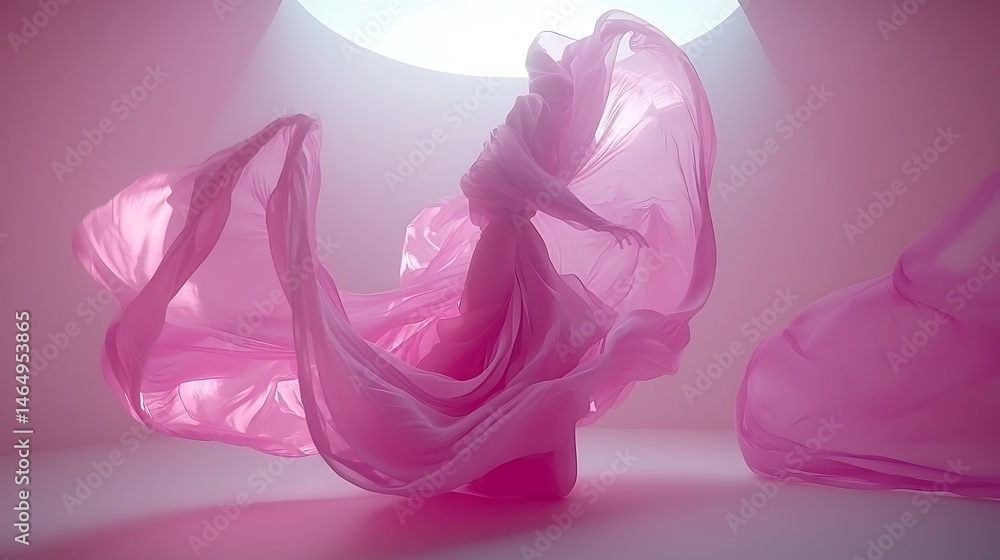 Subtle pastel pink backdrop with swirling, fluid textures that create a dynamic sense of movement, evoking a gentle, abstract aesthetic