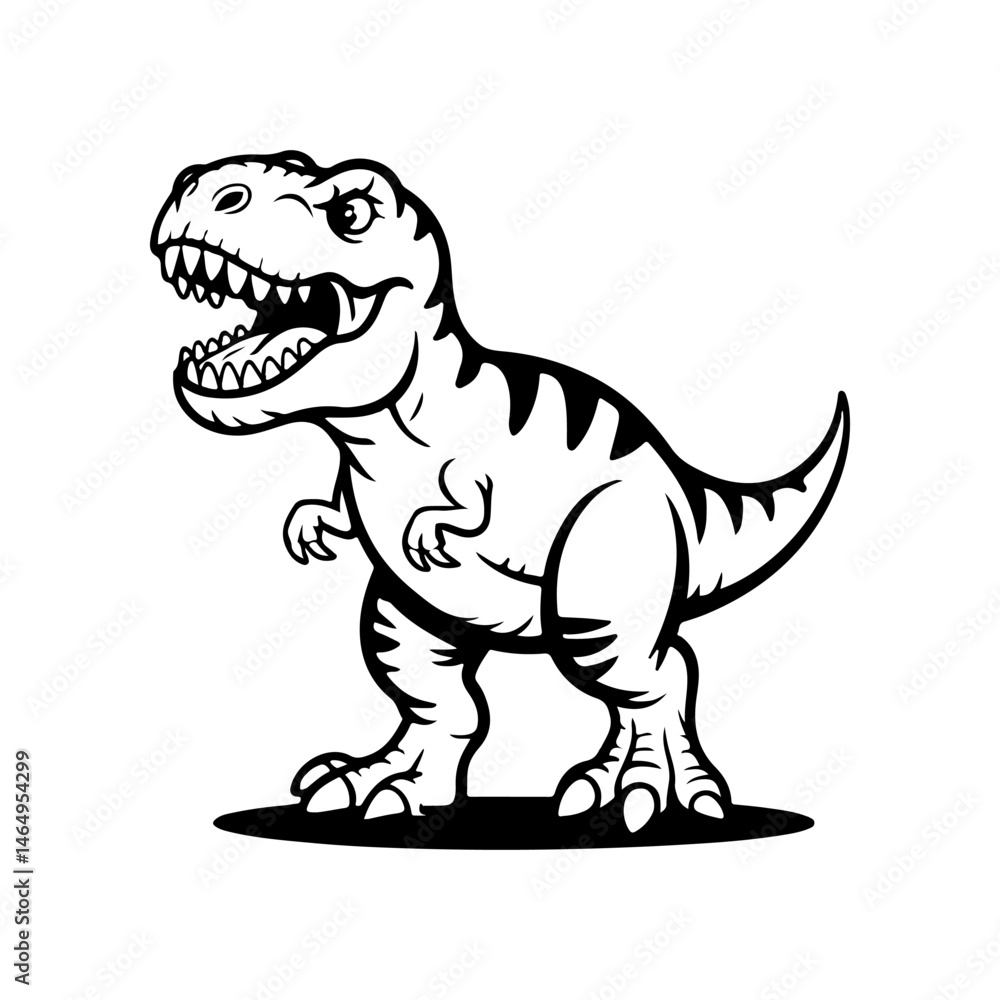 Fototapeta premium Illustration of Tyrannosaurus isolated on white background. Cartoon dinosaur. Design element for logo, label, design. Vector illustration