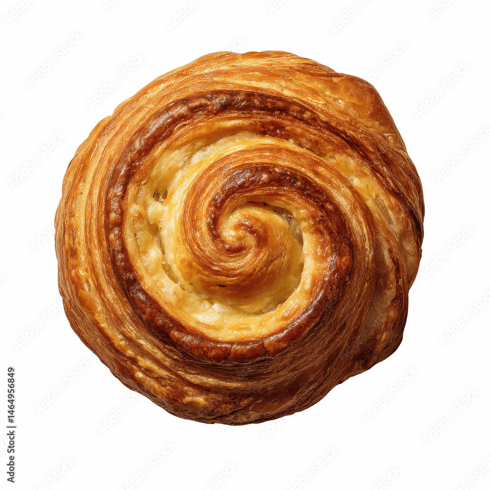 Fototapeta premium Delicious Golden Brown Pastry Swirl, Top View