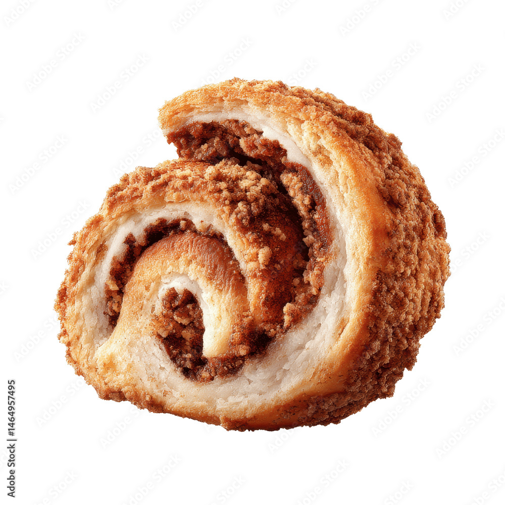 Obraz premium Delicious Crumb-Topped Cinnamon Roll, Close-up Studio Shot