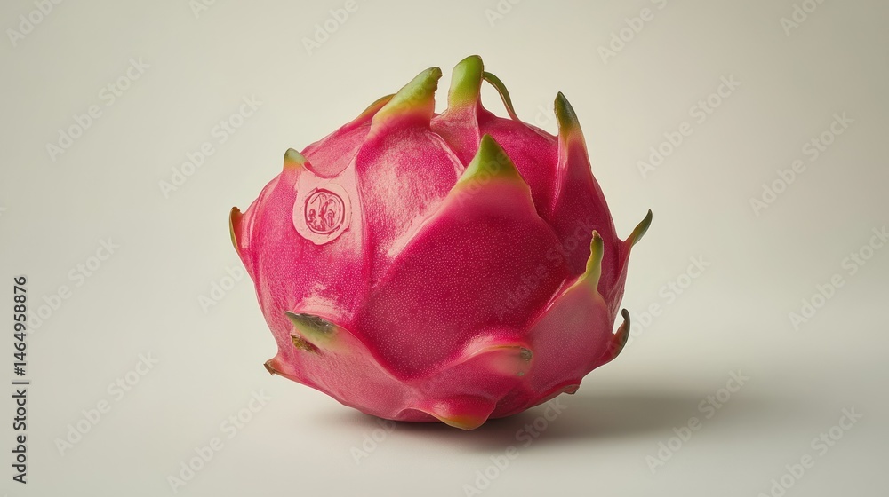 Single vibrant pink dragon fruit on light background Single vibrant pink dragon fruit on light background