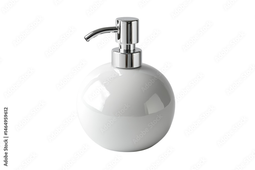 Fototapeta premium Elegant white ceramic soap dispenser with a sleek chrome pump perfect for modern bathrooms on transparent background