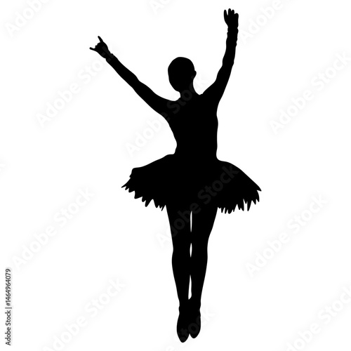 Silhouette of Ballet Dancer with Arms Raised in Classic Tutu