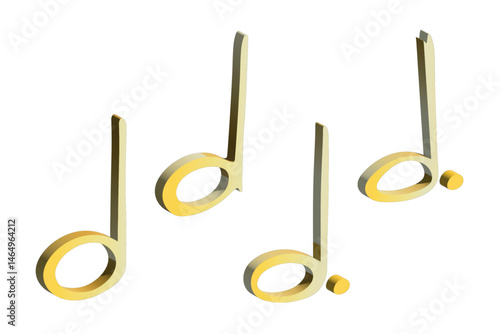 Set of 3d music note. Hand drawn musical symbol. Elements for print, web, design, decor, logo